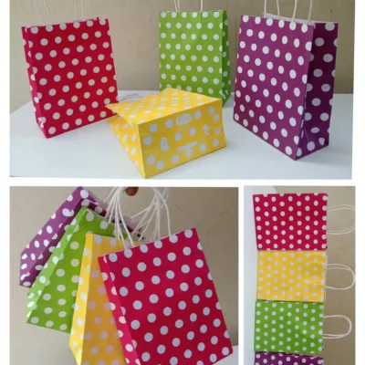 Polka dotted return gift bags - Paper bag | Mix of 4 vibrant colors | Pack of 25 bags @ just Rs. 10/bag +GST(5%)