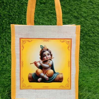 Baby krishna printed jute bag (Yellow) | Pack of 25 bags @29/bag +GST (5%)